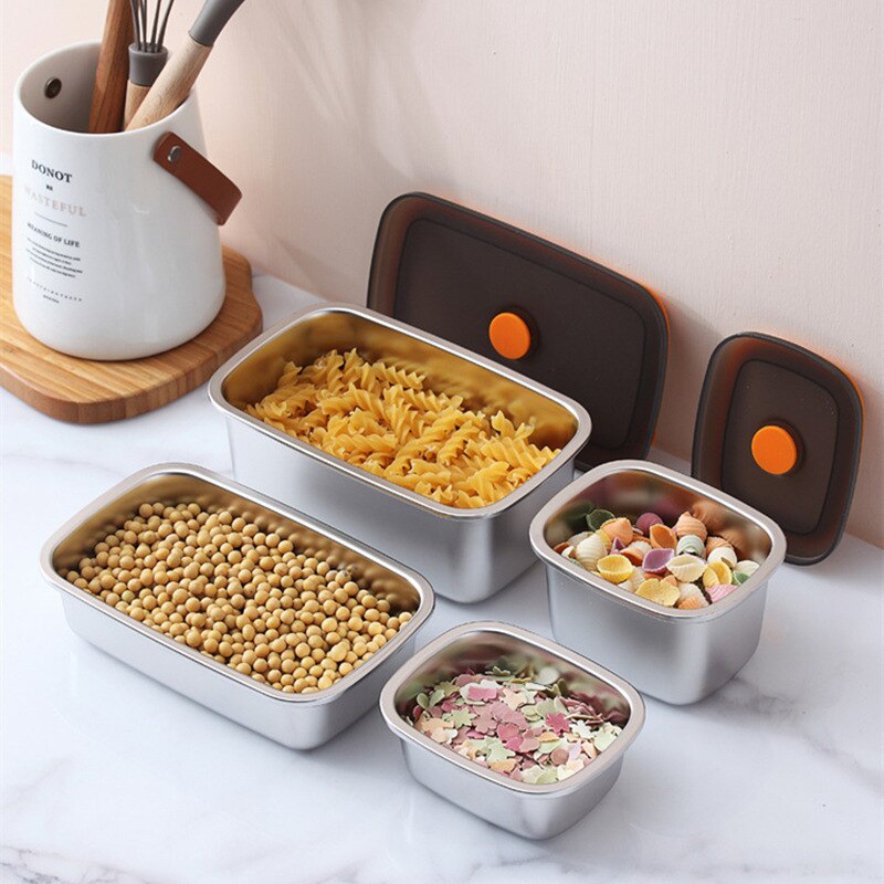 304 Stainless Steel 250/450/600/1000MLLunch Bento Box Fruits Vegetable Fresh-Keeping Box Grains Sealed Food Storage Container