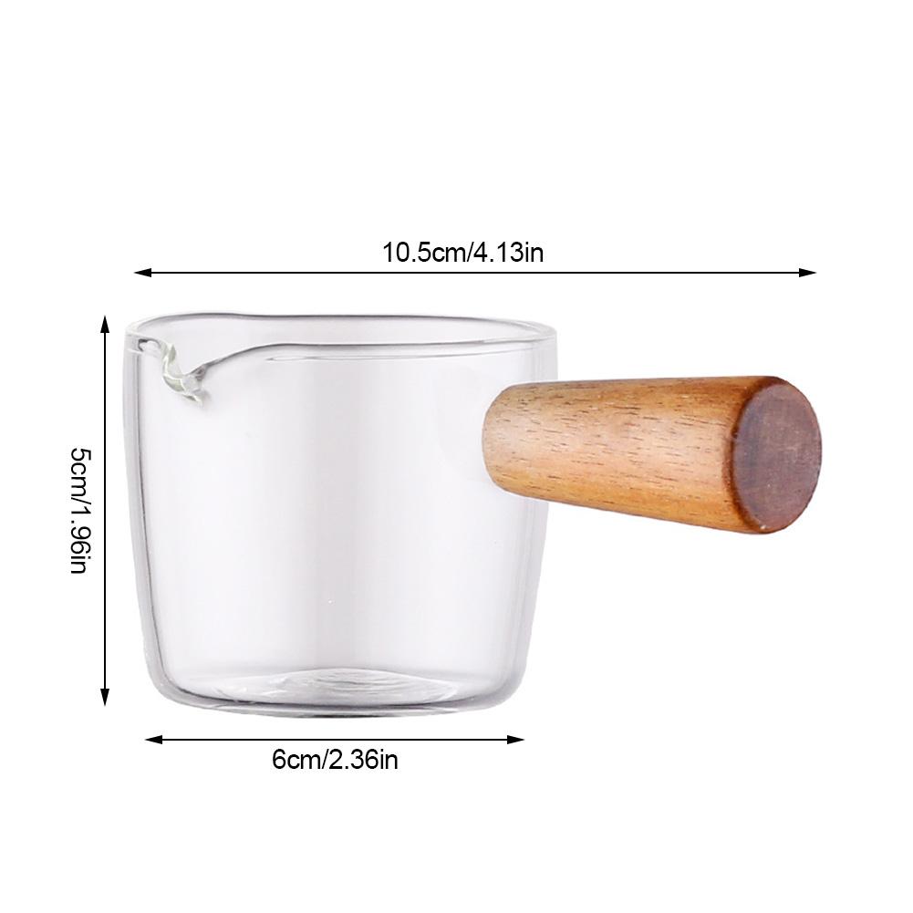 High Borosilicate Glass Mini Wooden Handle Milk Tank Honey Cup Seasoning Small Dish Steak Restaurant Sauce Bucket 1 PC