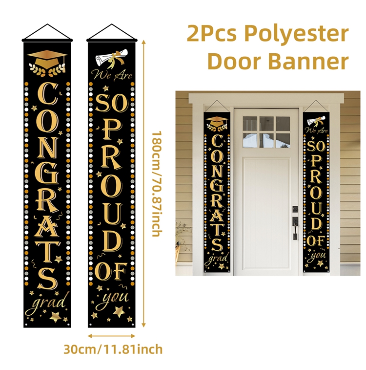 1pair Graduation Porch Sign Banner Large Congrats Grad Party Supplies Class of Decor Door Banner For Graduation Party: DARK GRAY