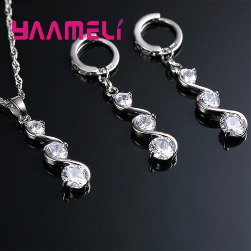 Originele 925 Sterling Silver Wedding Engagement Sieraden Sets Voor Vrouwen Meisje Dames Hanger Ketting Oorringen