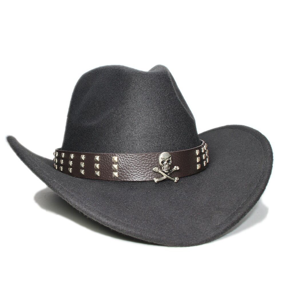 Big Large Plus Size 61CM Retro Women Men Wool Wide Brim Cowboy Western Cowgirl Hat Formal Bowler Cap Skull Leather Band Band