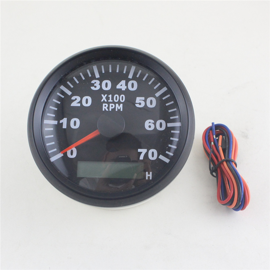 85mm LCD Digital Tachometer for Outboard Motor Boat Auto Tach Electric Motor 7000 RPM with Hour meter Red Backlight