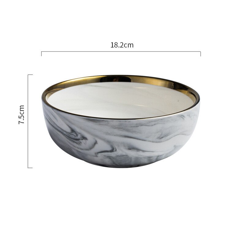 Europæisk marmorstrimmel keramik bordservice guldkant keramisk plade husholdnings salat bøf fad bakke suppeskål porcelæn sauce fad: Suppe skål