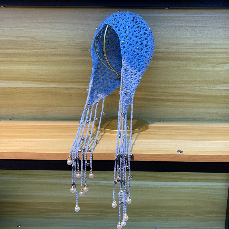 Gorro de punto de para mujer, gorro de ganchillo con perlas, Vintage, con borlas, para todas las estaciones, ZZ-386: 10 Bell