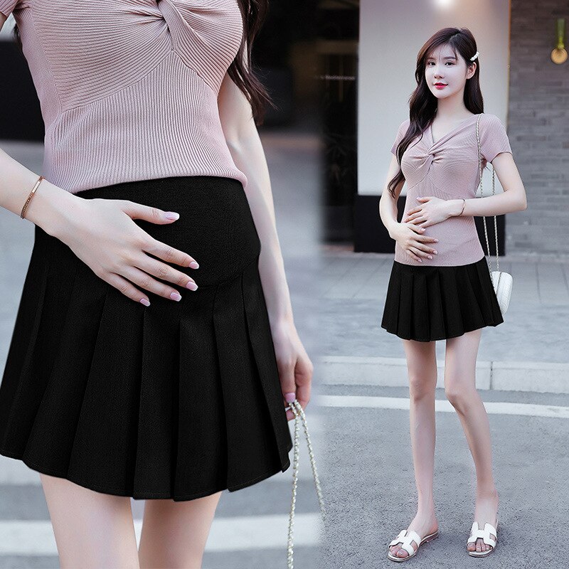 Vêtements de grossesse, short de grossesse à la , mini jupe plissée, jupe de maternité pour femmes enceintes Q0410: Black / XL