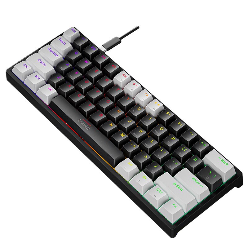 Mini gaming mekanisk tastatur 61 taster type-c blå switch rgb lys justerbar ergonomi kablet tastatur til gamer bærbar pc: Hvid sort