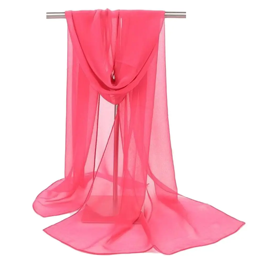 Lenço de chiffon para mulheres, elegante xale longo, cor sólida, chiffon, hijab, verão, proteção solar, lenços de praia: Cáqui
