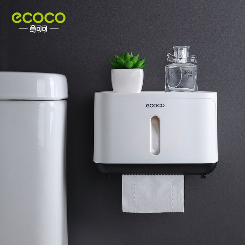 ECOCO Bathroom Organizer Storage Box Toilet Paper Holder Tissue Box Waterproof Wall Mounted Paper Roll Paper Dispenser: small black