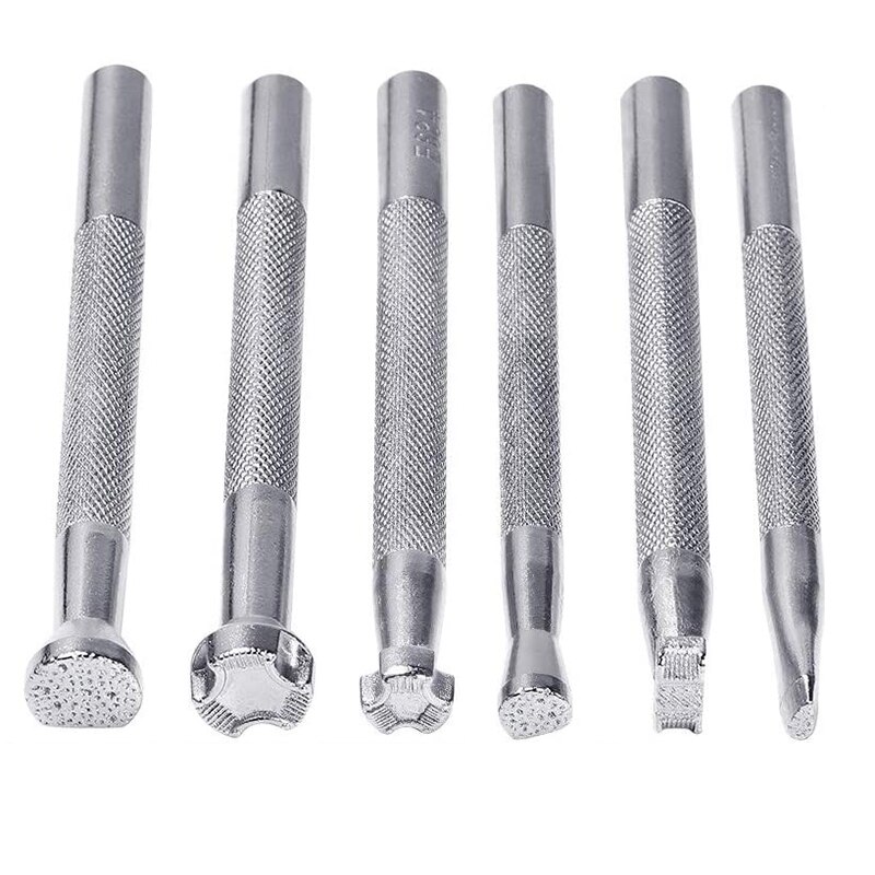 6 uds. De herramientas de estampado de cuero, conjunto de sellos para hacer sillín de trabajo, juego de sellos de forma especial, punzón de sello, herramientas artesanales de cuero: Default Title