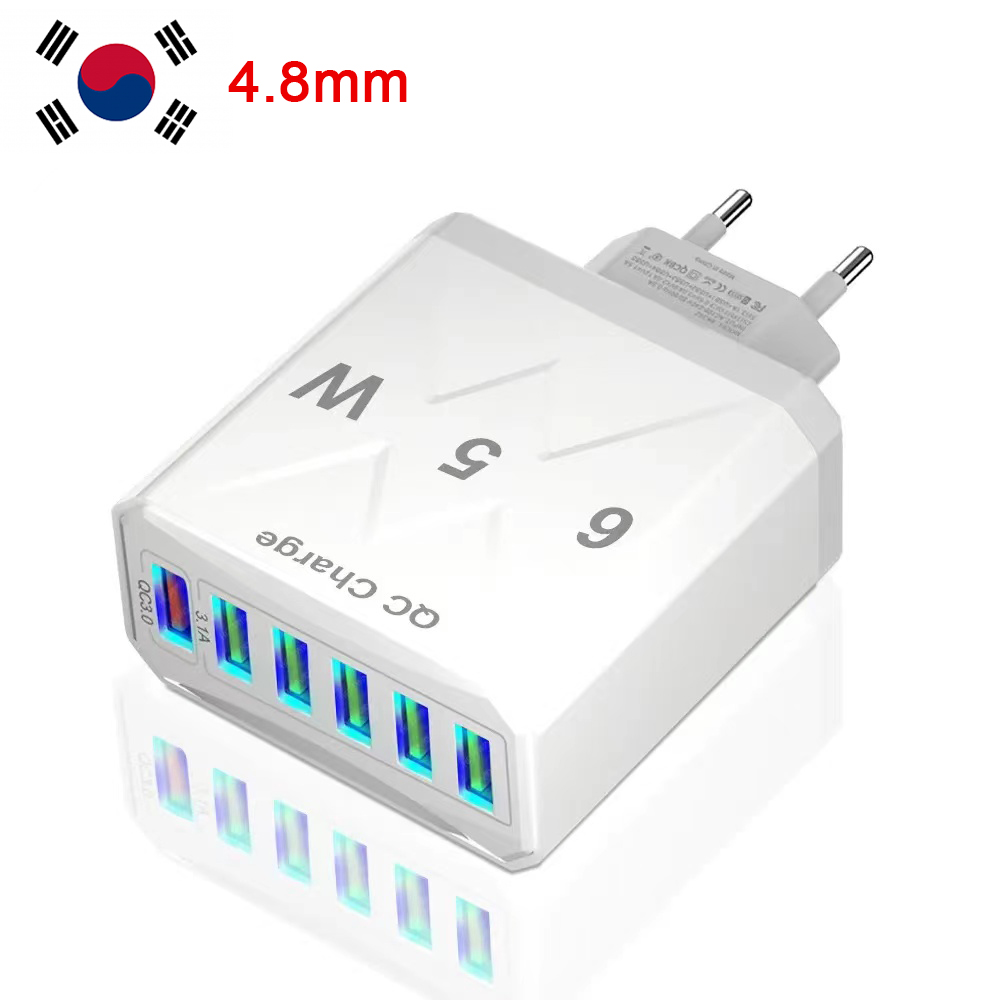 65w mobiele telefoons 6 poorten snellader usb-oplader snellaadadapter 6-- in- -1 qc3.0 us eu-kr-stekker snellader voor iphone: Eu