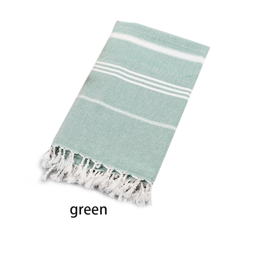 Striped Cotton Turkish Bath Towel with Tassel Thin Travel Camping Bath Sauna Beach Gym Pool Blanket Absorbent Easy Care: green