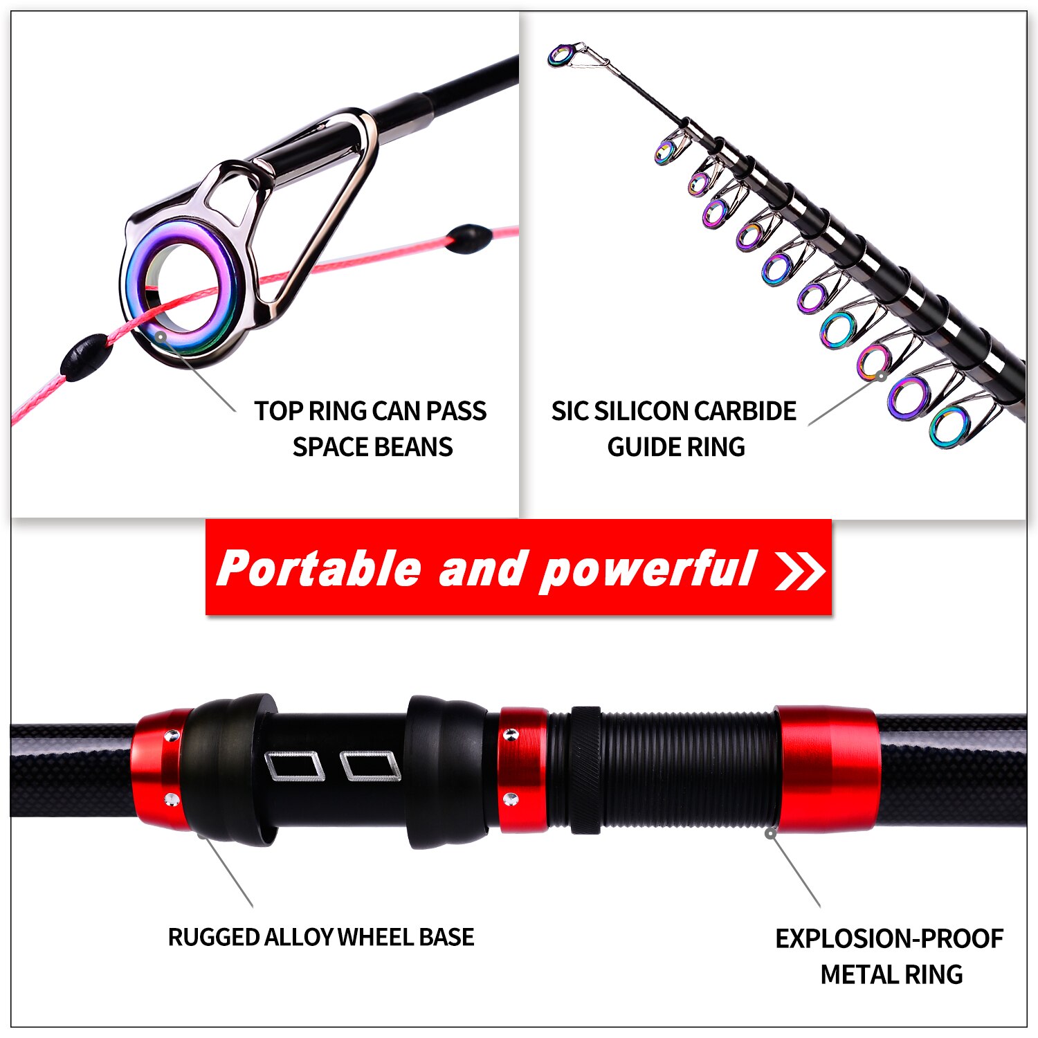 PROBEROS Fishing Rod and Reel Kit 1.8-3.6m Carbon Fiber Fishing Rod 5.0:1 Spinnin Reel Combo Telescopic Fishing Pole Reel Set