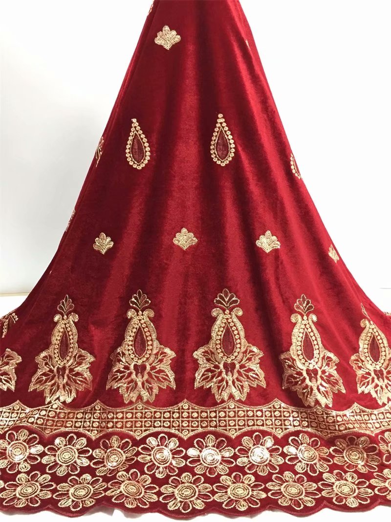 Tela de encaje de terciopelo africano con lentejuelas, color vino tinto, encaje de voile suizo en suiza, tejido dentelle de alta calidad, 5 yardas/juego 501-