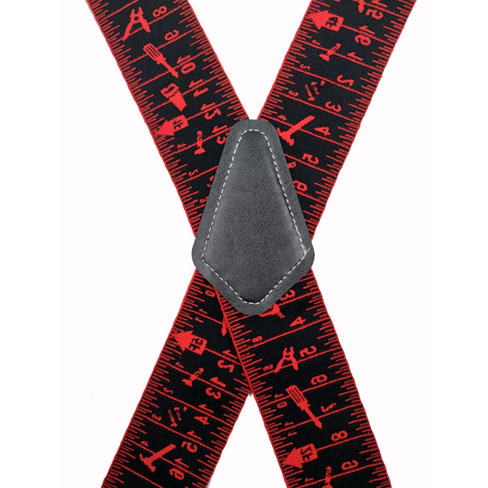 Tape Measure Suspenders for Men 2” Wide X-Back Work Suspenders Elastic Adjustable Heavy Duty Braces Work Tool Belt Suspenders