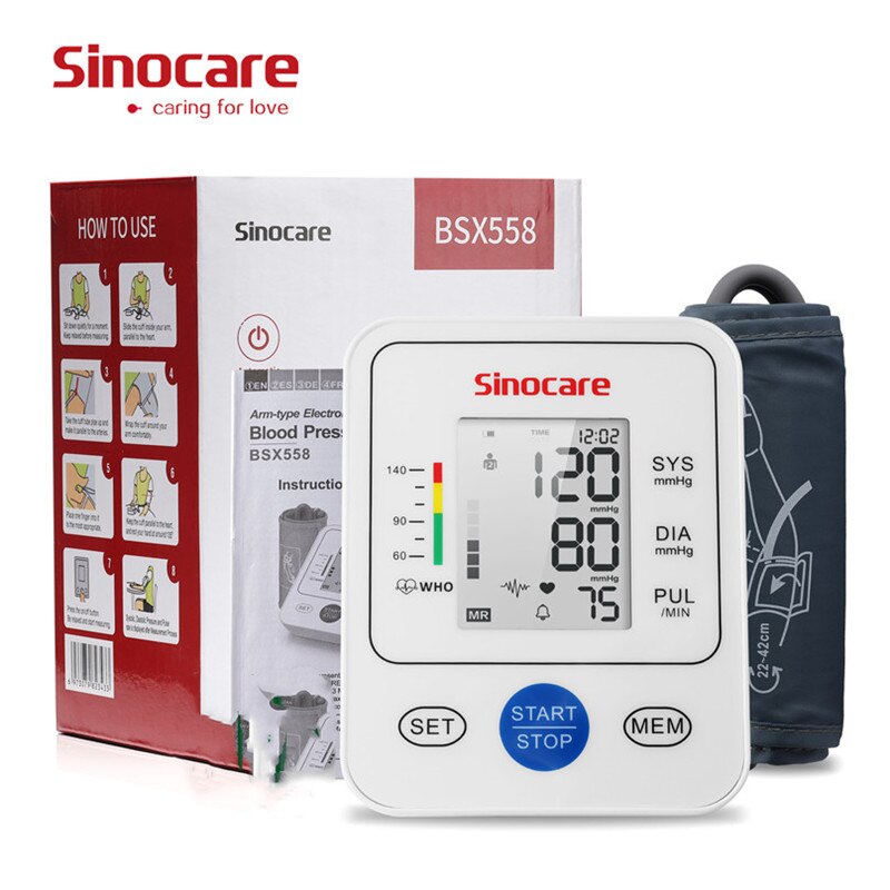 Sinocare-tensiómetro Digital automático para la parte superior del brazo, Monitor de presión arterial, máquina de presión arterial, medidor de frecuencia cardíaca, pantalla LCD: BSX558