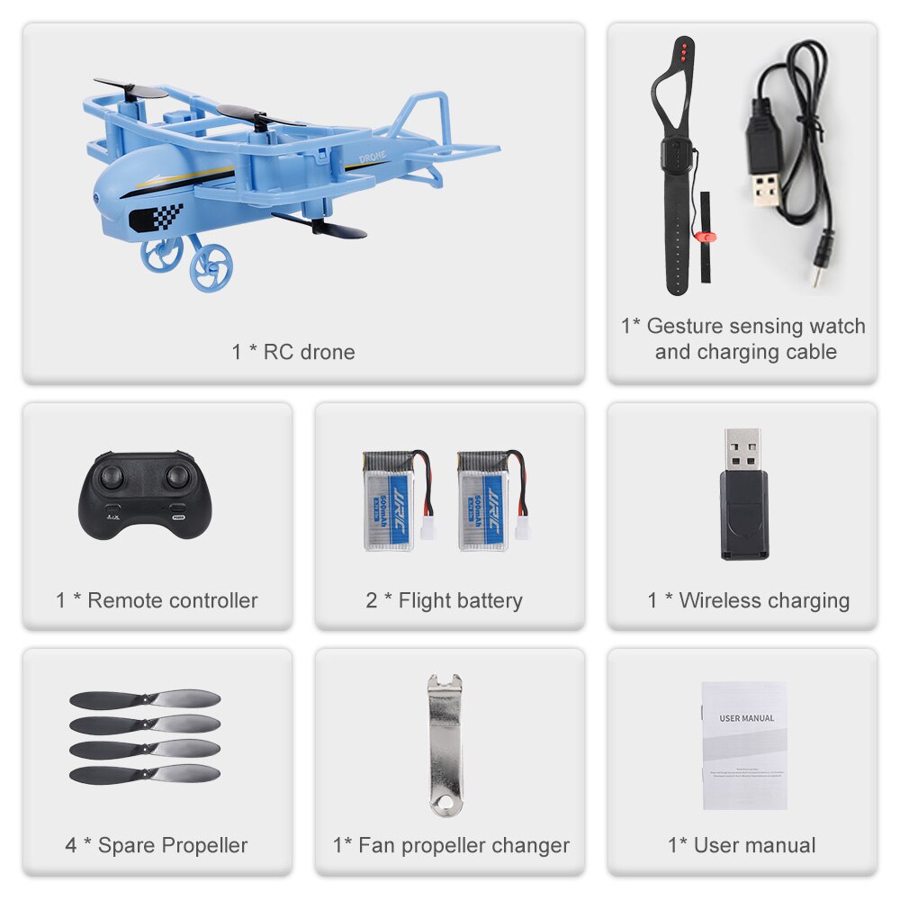 JJRC H95 RC Plane Mini Airplane Altitude Hold Function Auto Hover Headless Mode 360 Rotation One Button Takeoff Outdoor Toy: Blue 2B Watch