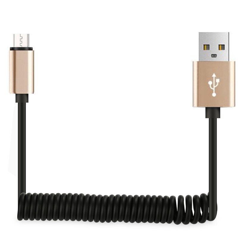 Flexibele Elastische Stretch 8pin Micro Usb 2.0 Data Sync Metalen Auto-oplader Lente Koord Voor Iphone 5 5s 6 6S 7, voor Samsung Galaxy Etc: for iphone cable / Only gold cable