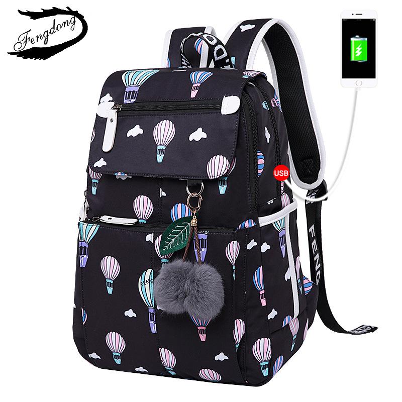 Mochila moderna con estampado de flores para mujer, bolso de hombro impermeable, Chica adolescente, escolar: Balloon black