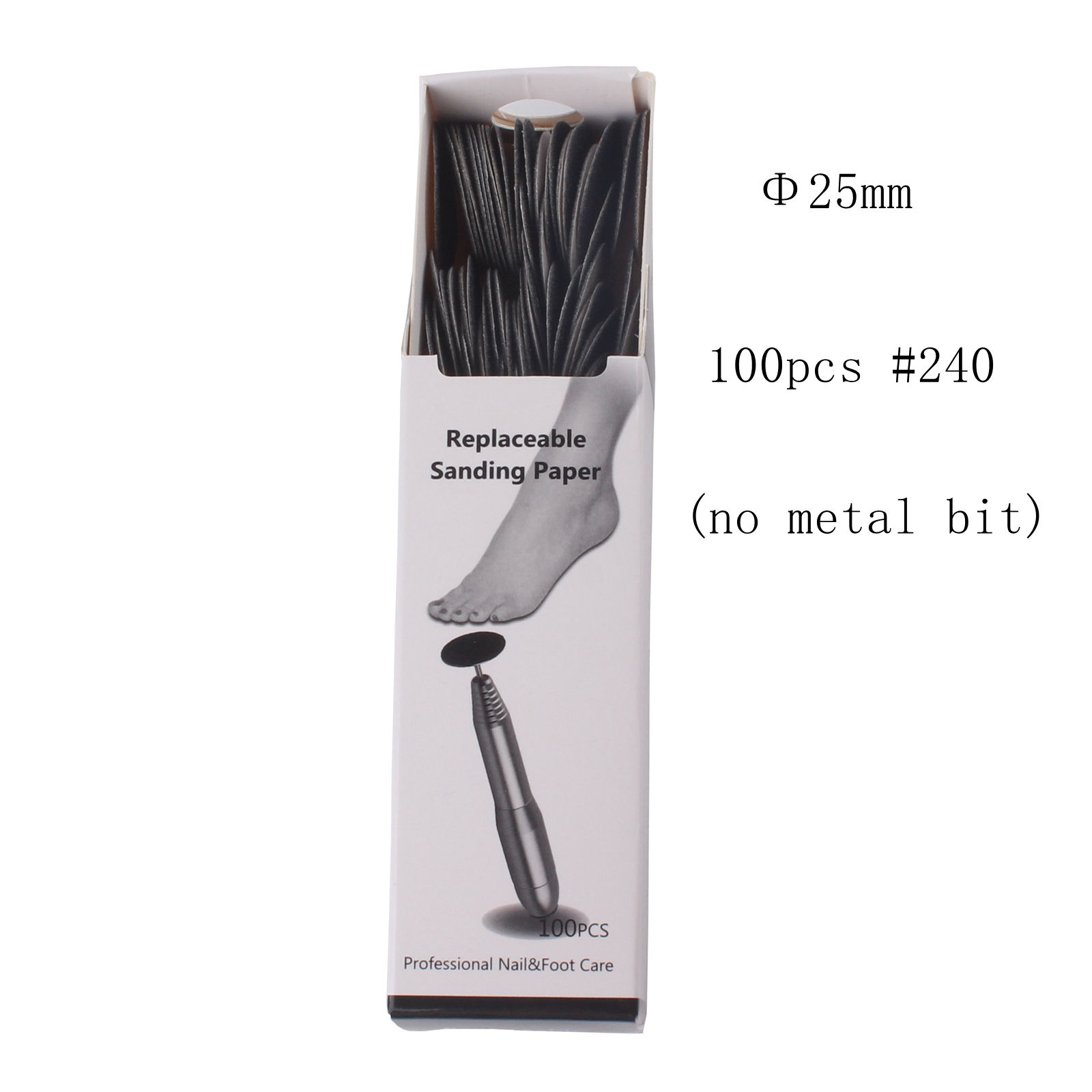 Disco de papel de lija de 25mm con broca de Metal, broca de disco de lijado de pedicura de vástago 3/32 para removedor de callos de piel muerta, Lima eléctrica de pie: 100pcs Grit 240