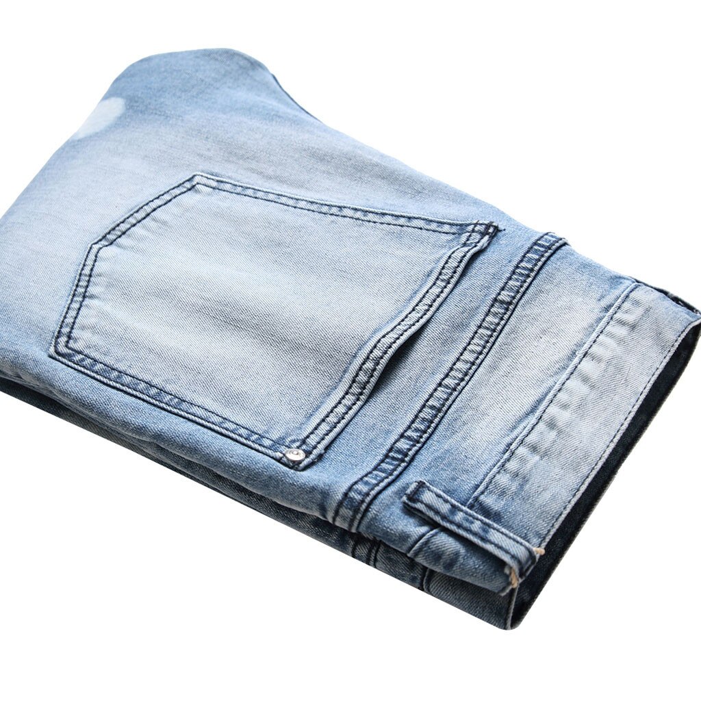 Men's Zipper Skinny Stretch Denim Pants Slim Fit Jeans Trousers Male Ripped Skinny Trousers Daily Straight Denim Pants