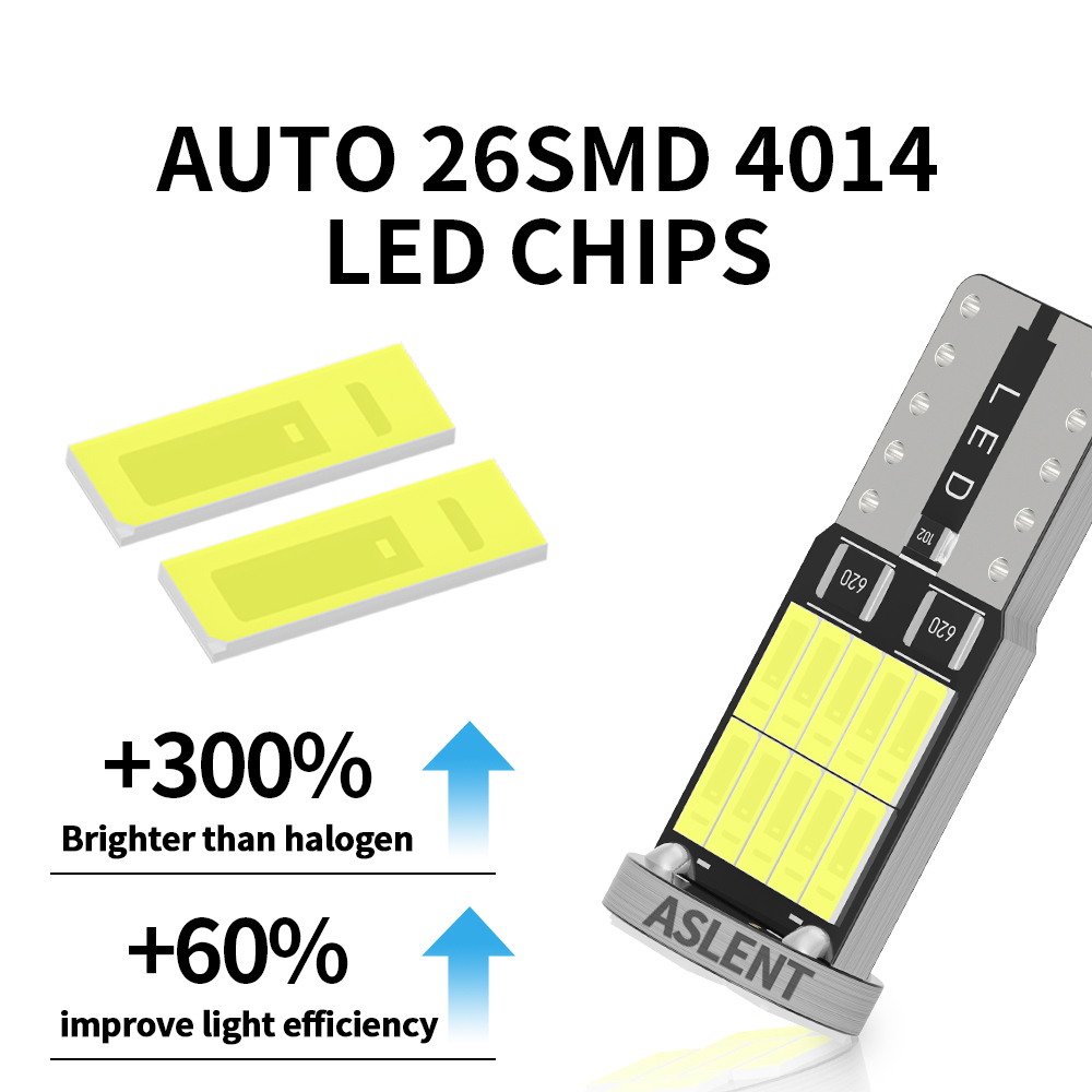 ASLENT 10x W5W T10 bombillas Led Canbus 4014 26SMD 6000K 168 194 Led 5w5 Interior del coche cúpula lectura luz de matrícula lámpara de señal