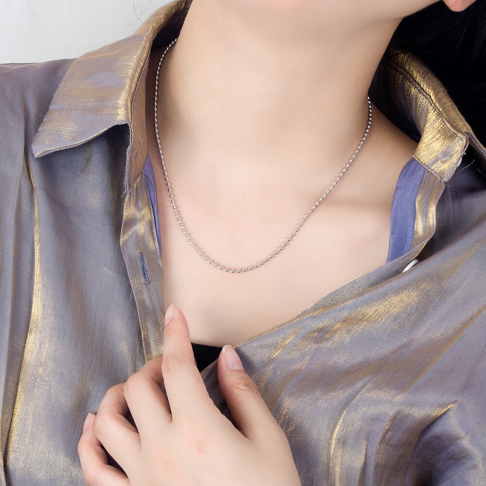 Collar de plata esterlina 100% 925 auténtica para mujer, cadena de cuentas de 2,3 MM y 18 a 28 pulgadas, para hombres y niños, joyería fina