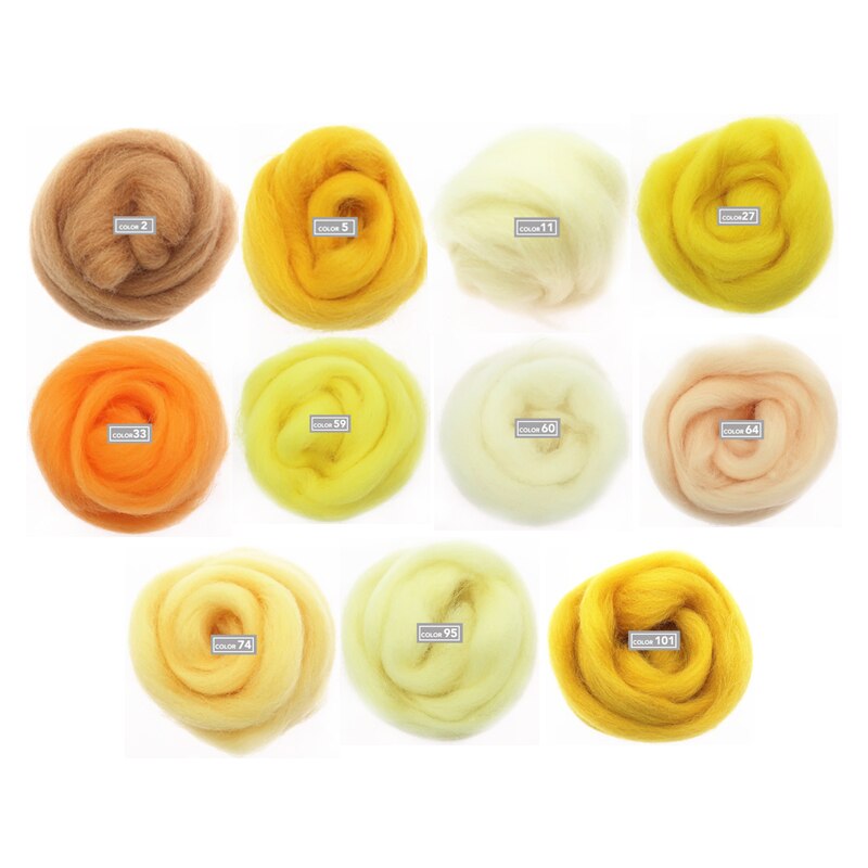 11 Colors Yellow Series Felting Wool 10/20/50g/bag Flower Plants Wool Roving Needle Felting Handmade Spinning DIY Craft Material