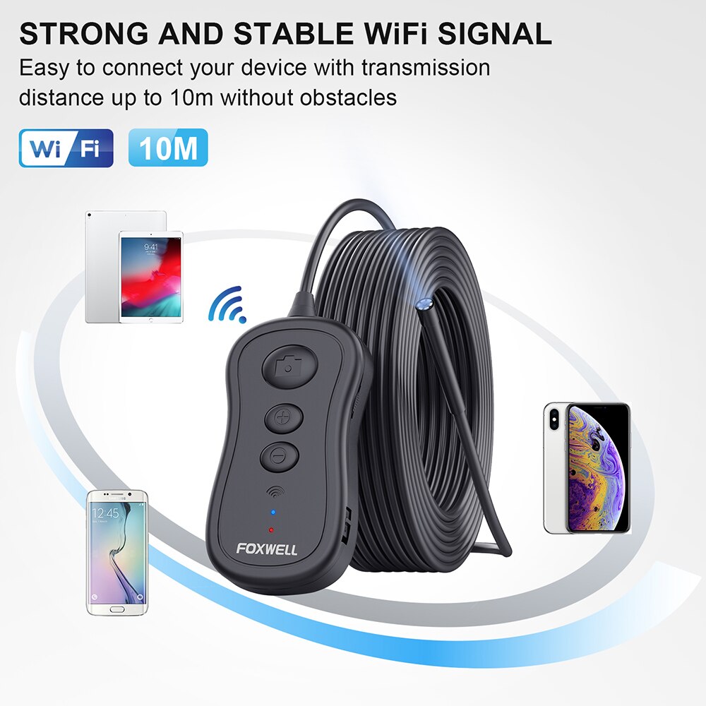Foxwell Wifi Endoscoop 5.5 Mm Draadloze Borescope Inspectie Camera 1080P Hd Waterdicht Met Licht Voor Iphone, android En Tablet
