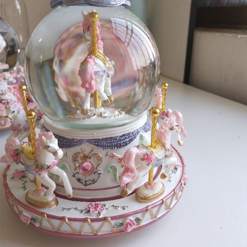 Draaien Muziek Doos, luxe Carrousel Glas Bal Pop Miniatuur Poppenhuis Speelgoed Met Castle In The Sky Tune Perfect Voor