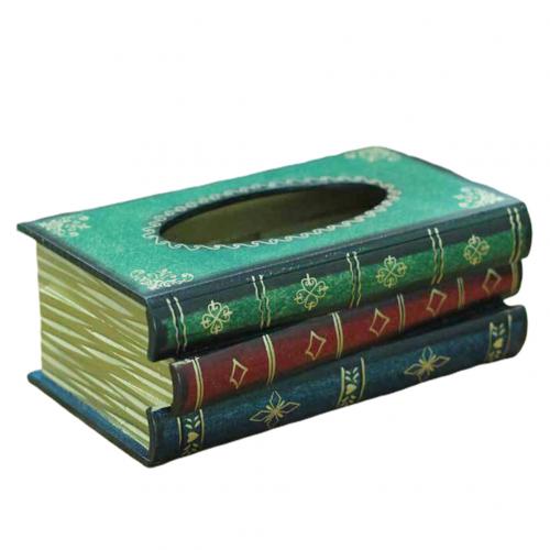 Caja de pañuelos Vintage en forma de libro, contenedor para el hogar y el coche, almacenamiento de patrones curvos, soporte de papel, decoración de mesa: Azul