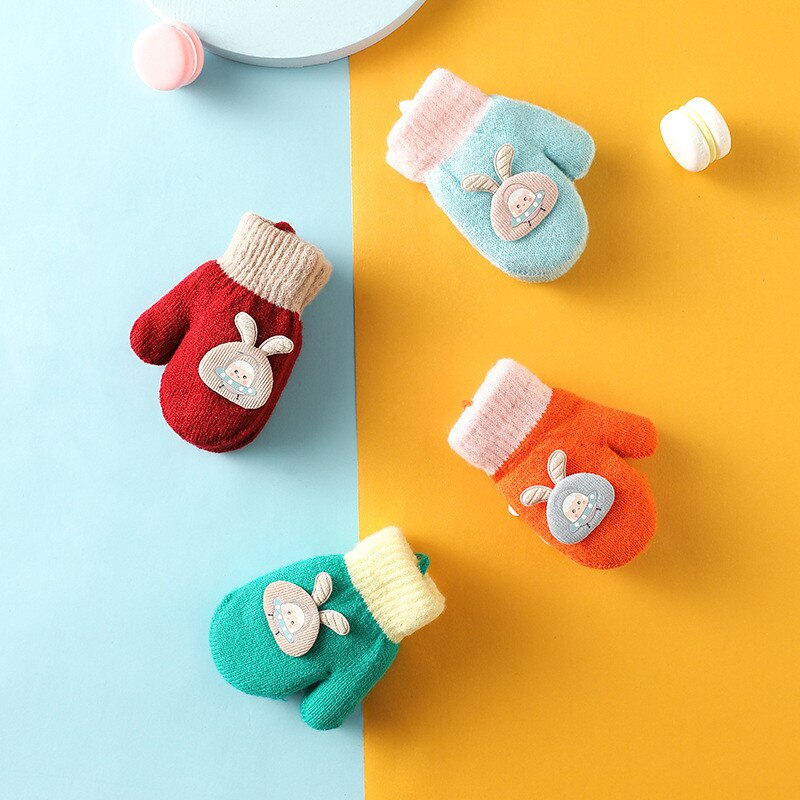 Guantes de dibujos animados para niños, manoplas suaves y cálidas, de punto, accesorios de Navidad