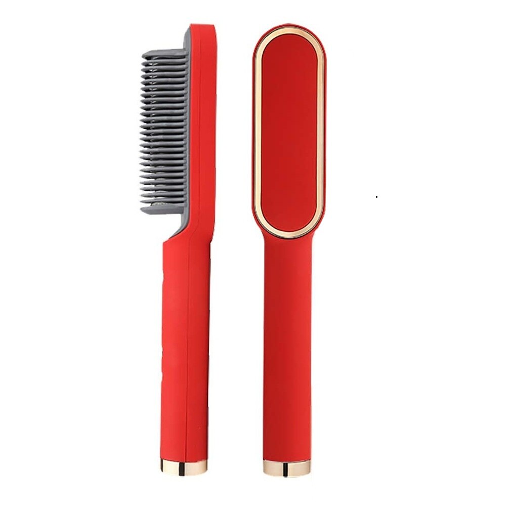 Lisseur de cheveux en céramique Tourmaline, brosse à boucler les cheveux, peigne lisseur, fer à friser, outil de coiffure: Red / EU