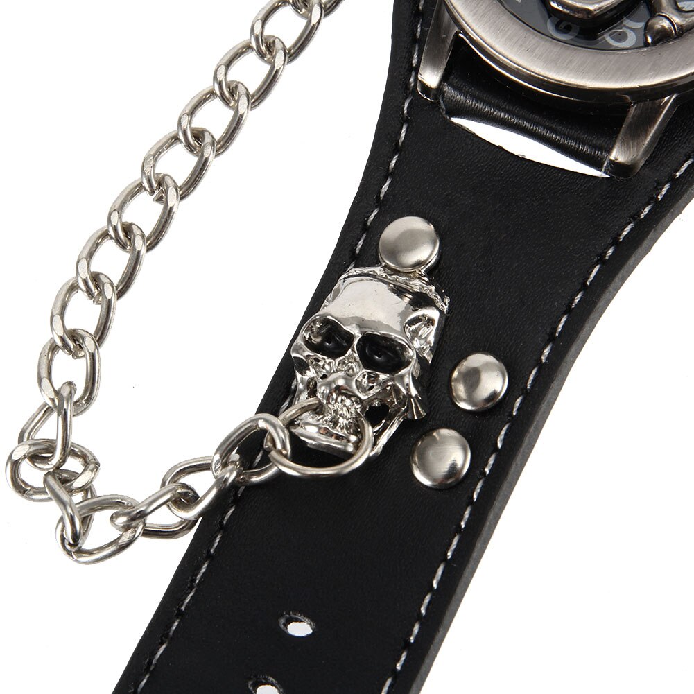 Herre punk stil kvarts armbåndsur med flip skull cover kjede naglerem kule klokker lxh