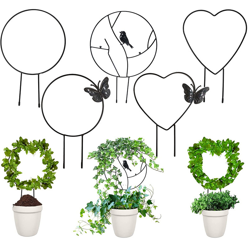 Stativ til 1pc haveplanter, rundt klatrestativ til vinranker, hjerteformet espalier til blomsterplanter, haveindretning