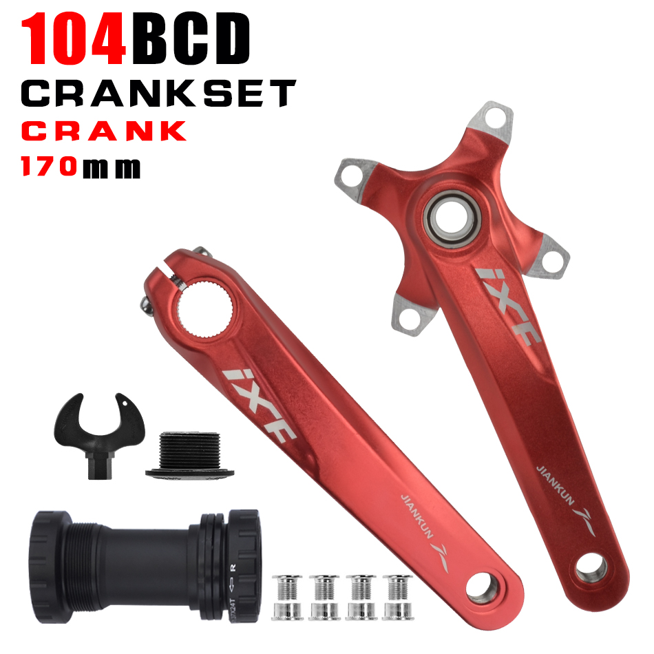IXF MTB bike crankset bicycle hollow integrated crank modified single disc 104BCD 32 34 36 38 40 42T crankset bottom bracke: Blue
