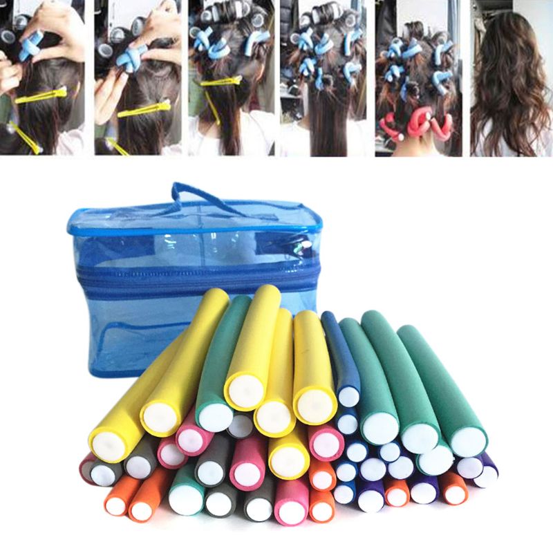 Tiges de bigoudi magiques flexibles, 42 pièces, rouleau à cheveux Twist-flex 7 tailles, mousse réutilisable, Non chauffante, outil de coiffure sûr
