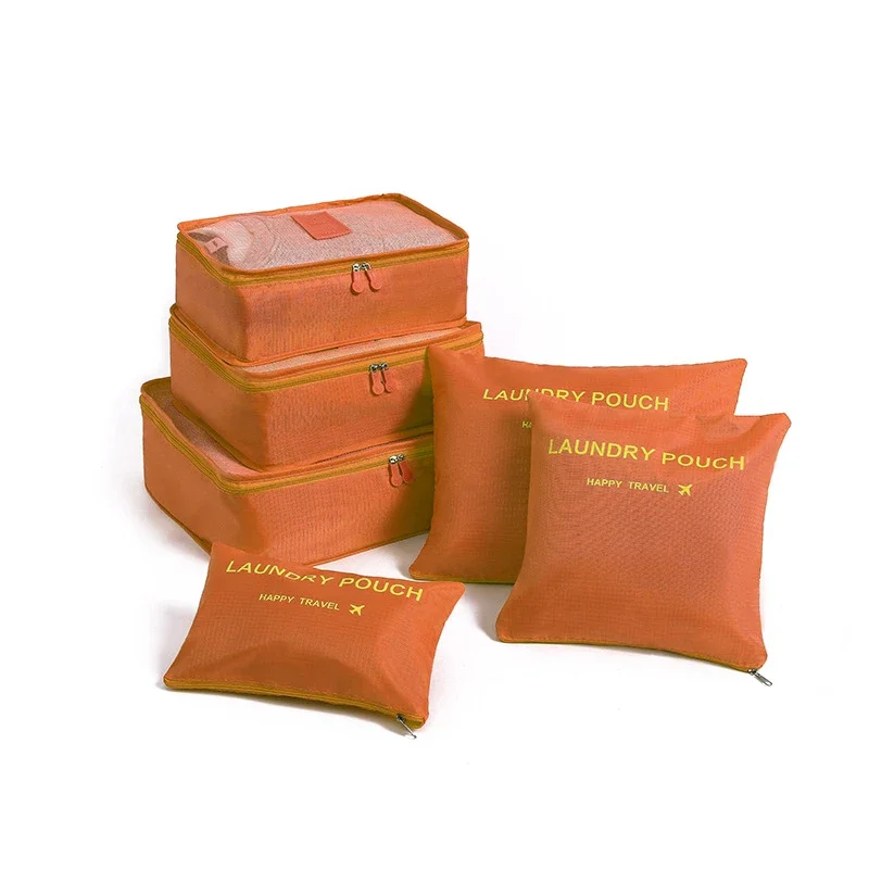 6 stk/sett reisepakkekuber bagasjeorganisatorvesker til klær sko toalettsaker lett reiseoppbevaring og koffert: Blå