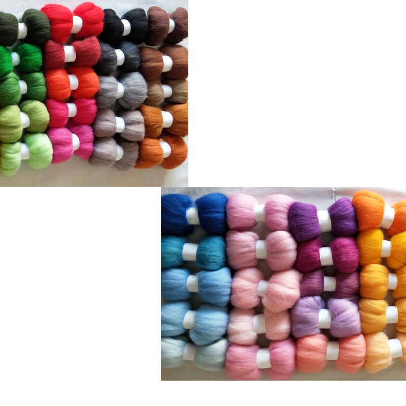 WFPFBEC DIY 70 S 100% wol merinowol voor vilten wol roving fiber sets 10 g/zak 40 kleuren