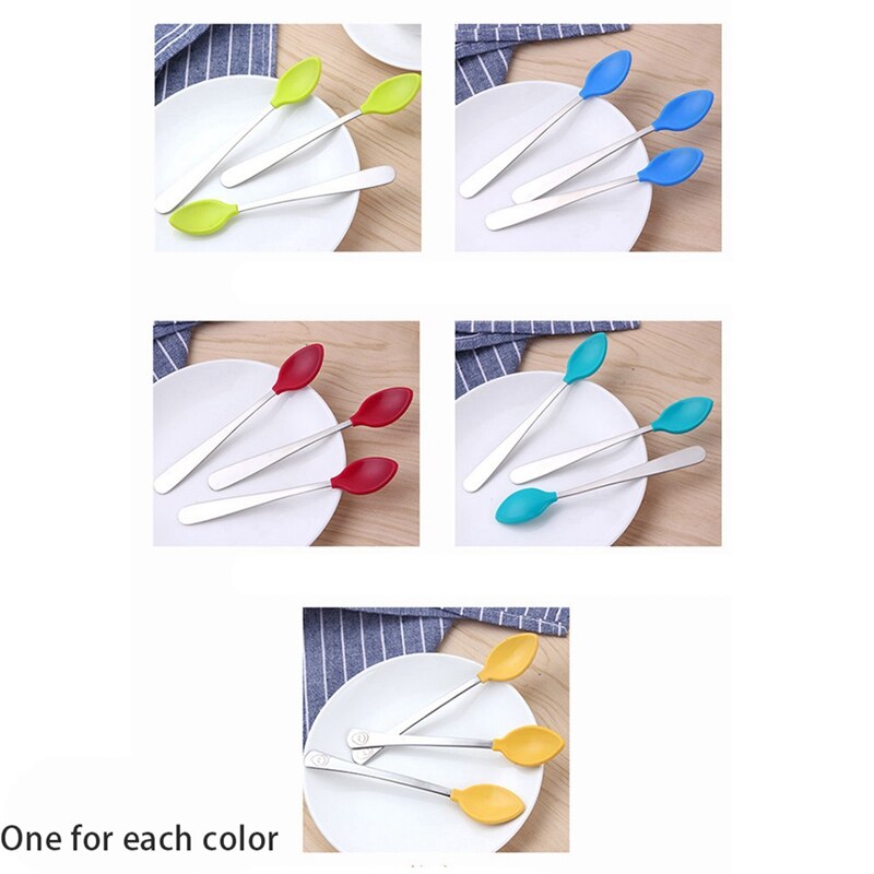 inossidabile acciaio teether creativo silicone cucchiaio testa multi-colore bambini&#39;s bambino sicurezza la minestra cucchiaio (a caso colore)