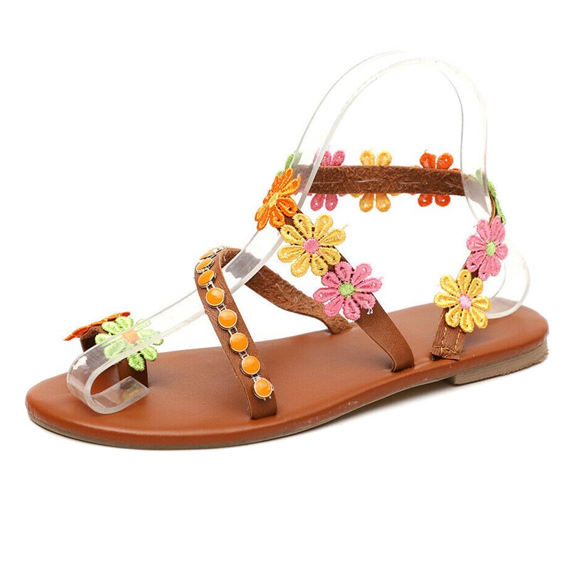 1 paar Vrouwen Sandalen Bohemen Bloem Platte Schoenen Anti-slip Mode voor Zomer Strand FG66