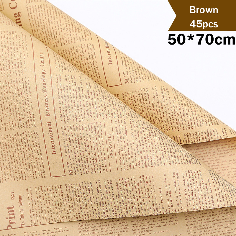 Papel de envoltorio de flores, Material de papel Kraft Retro de periódico inglés, ramo Floral, flor de embalaje: Brown 45pcs