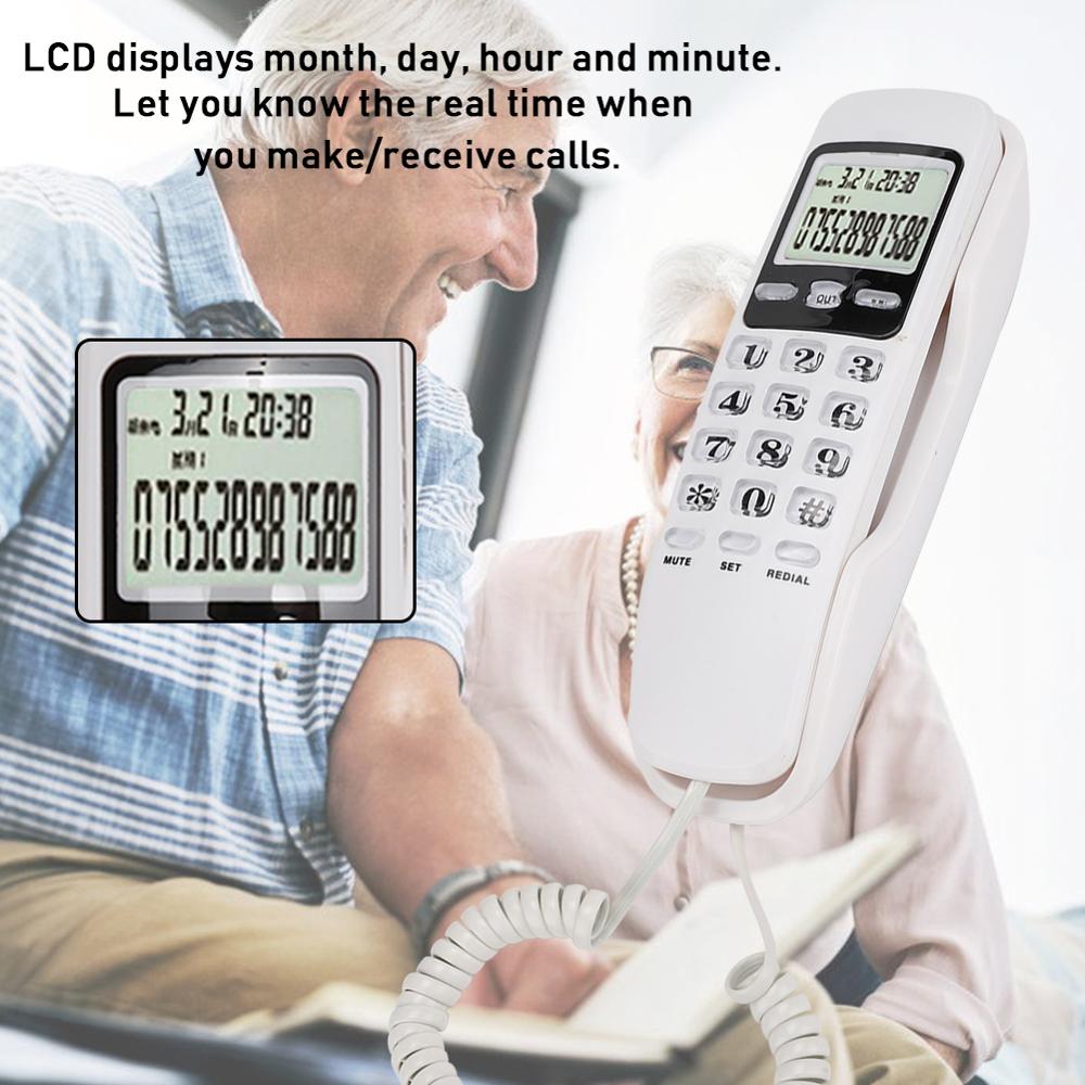 DTMF/FSK Mini Wall Telephone Incoming Dual Caller ID LCD Display Landline Phone with 38 Group Call Memory for Home and Office