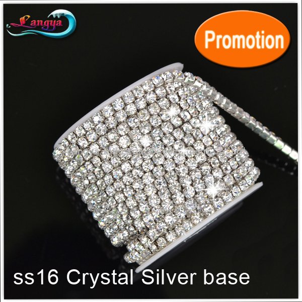 Stroomopwaarts 10 yards/roll Heldere Strass Silver Base Verdichten Claw SS16 (3.8-4.0mm) crystal Rhinestone Cup Chain Voor Tassen