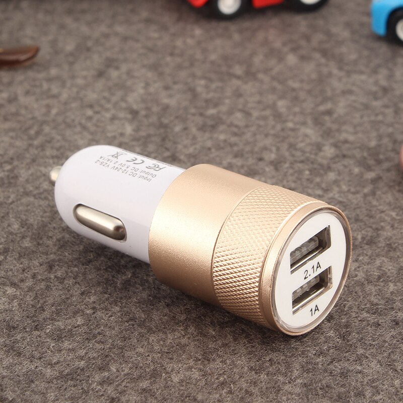 Cargador de coche USB doble, cargador plano de Metal para teléfono móvil, carga Universal de 2,1 V, cargador de coche de cañón de acero pequeño