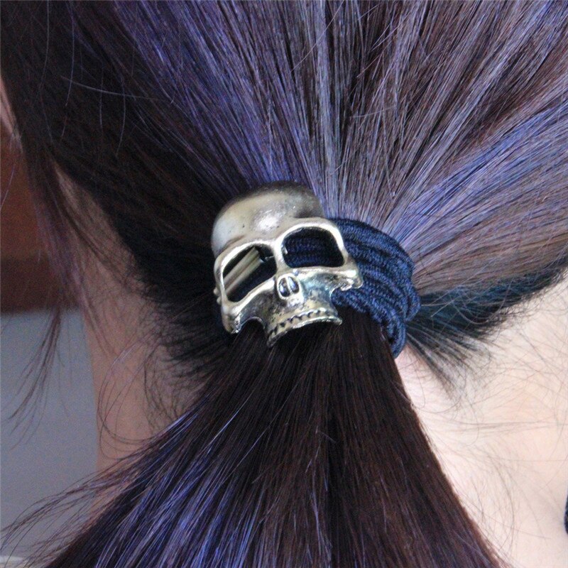1 coletero gótico Punk para mujer, cuerda para el pelo con forma de calavera de cuervo, banda elástica cabello, goma para el pelo, accesorios para el cabello para niña y mujer
