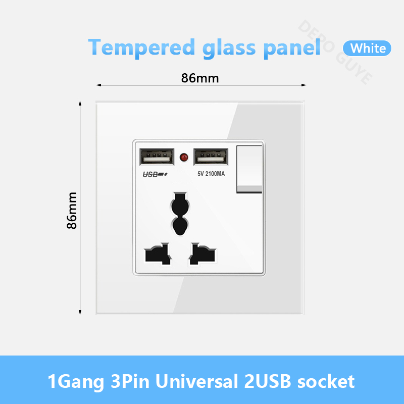 Universal Wall Socket 18W Type-C Fast Charging Plug Outlet,Glass Double 3-Pin Power Socket with DC 5V 3.1A Type-c USB Charger: green