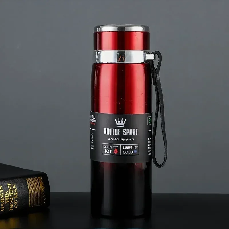 1l termosflaskor för att hålla kallt och vattenflaska termos för kaffe och te termosflaskor i rostfritt stål: Röd