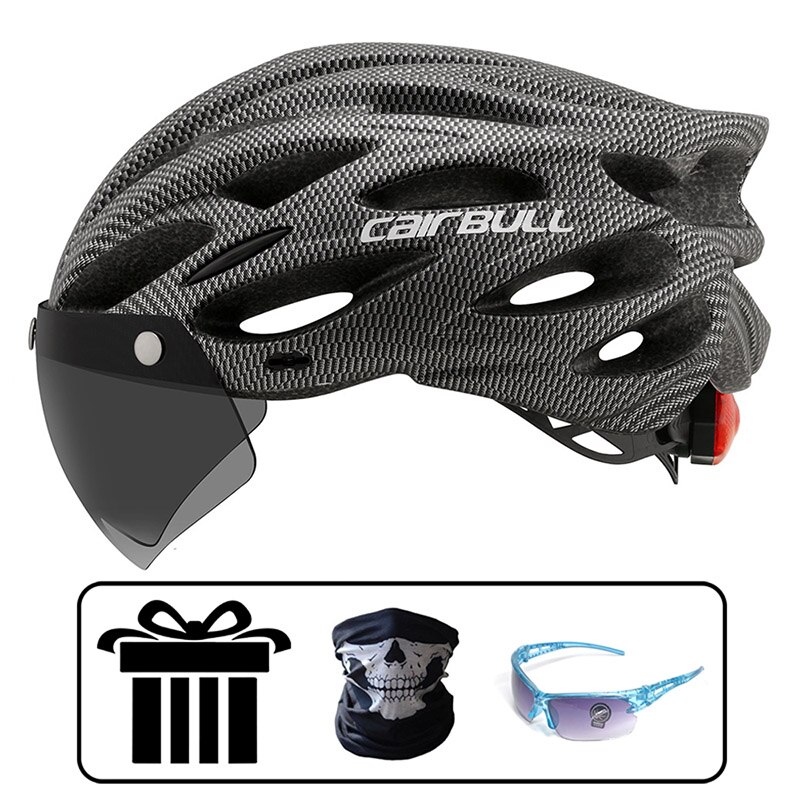 Cairbull ALLROAD Bicycle Helmet Highway Mountain Bike Riding Helmet with Lens and Brim: CB26-Carbon-3