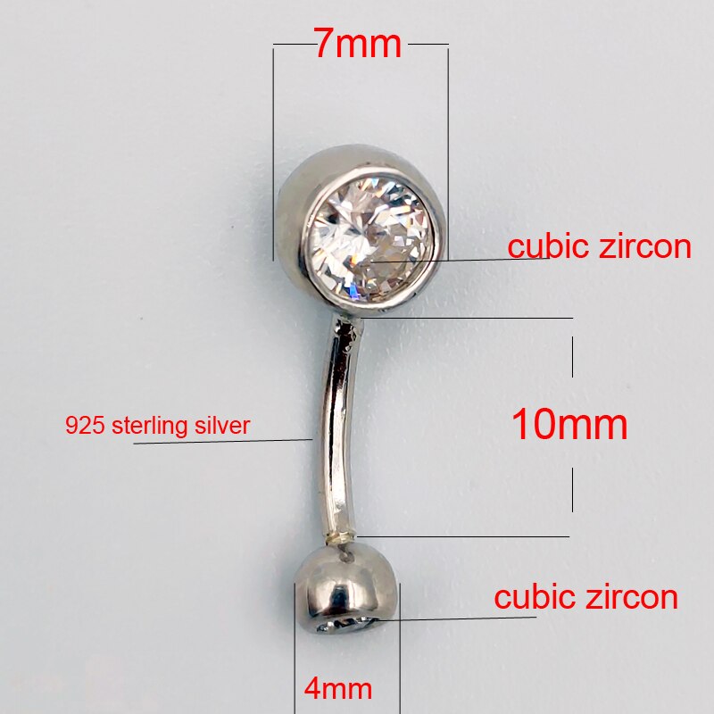 925 Sterling Zilver Belly Button Bar Navel Ring Body Piercing Sieraden