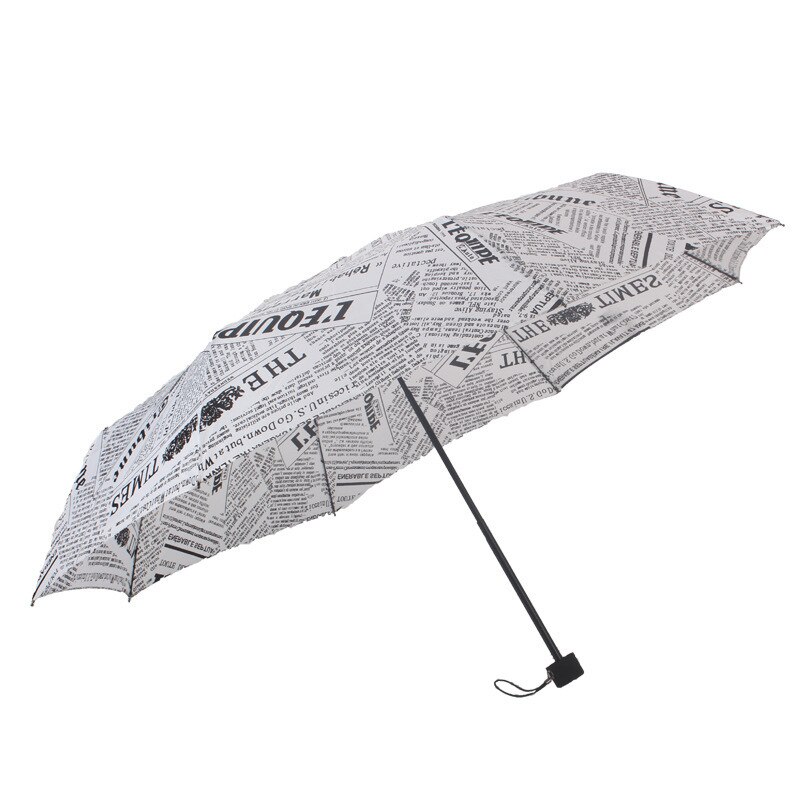 Fully Automatic Upscale Three-Folding Retro Style Printing Umbrella Black and White Newspaper Printing Sunscreen Folding Umbrell: Style 1- Manual